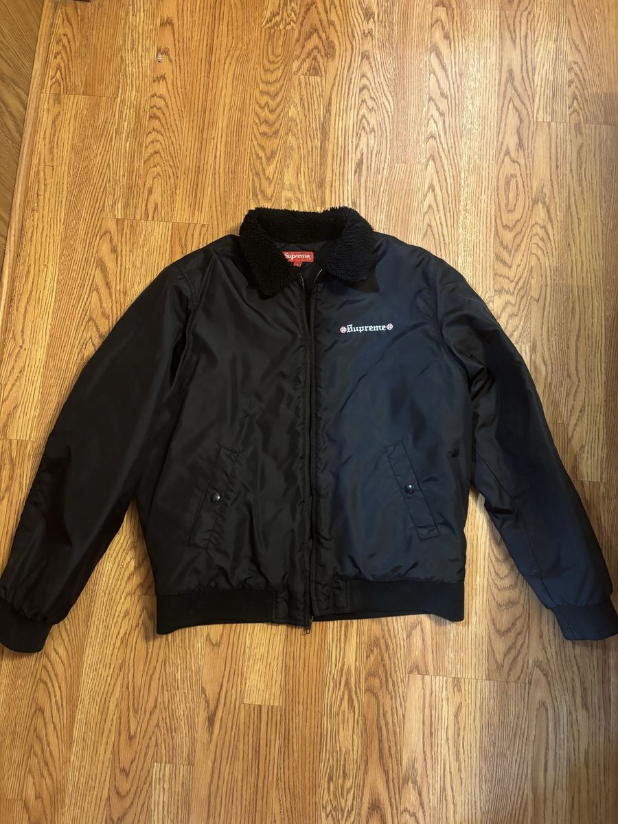 Supreme Independent Quilted Flannel Bomber Jacket Black Size L Shearling Collar