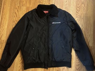 Supreme Independent Quilted Flannel Bomber Jacket Black Size L Shearling Collar