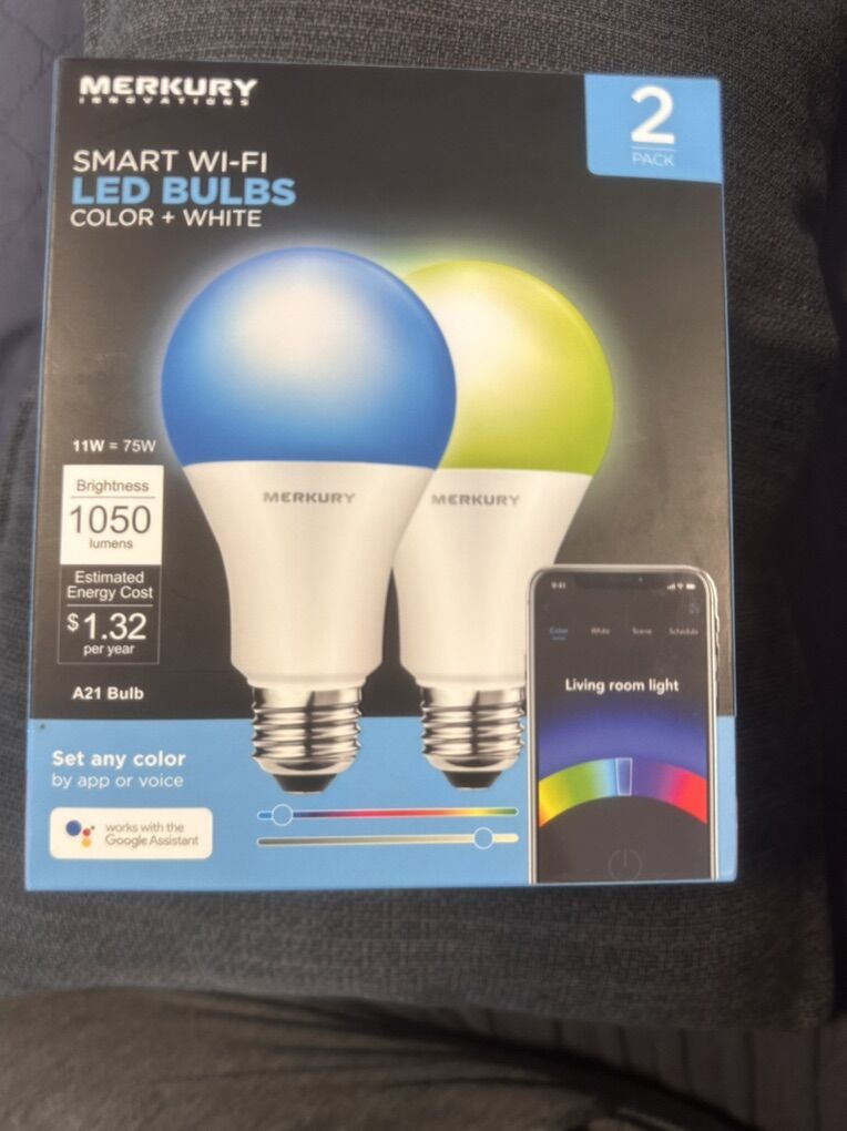 Merkury Smart Wifi LED Bulbs Color+white 2 Pack