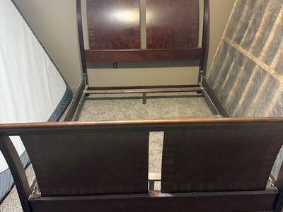 Traditional Dark Wood Sleigh Bed Frame with Mattress & Box Spring