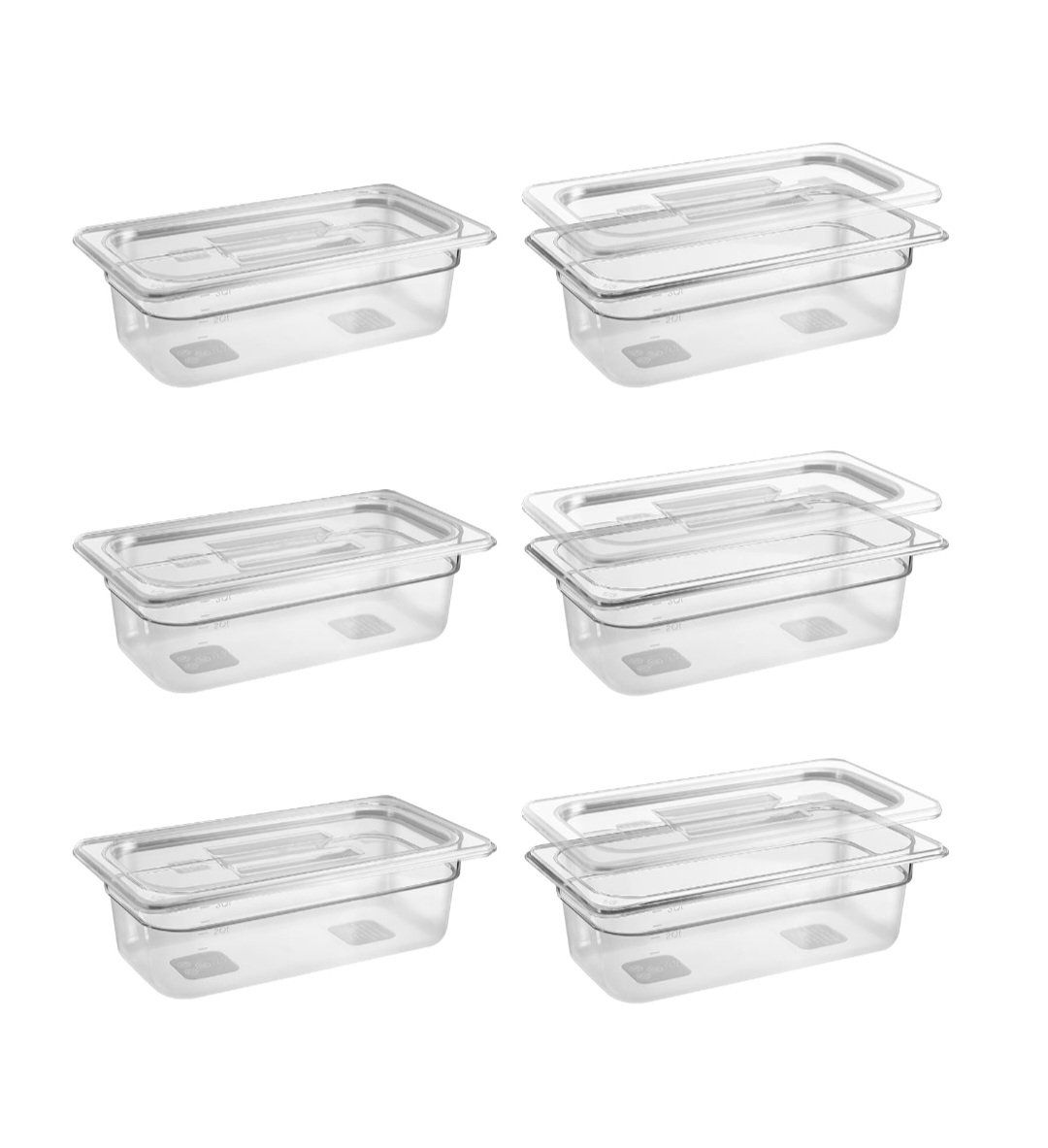 Commercial Food Prep Containers Clear Plastic 1/6 Size Freezer Safe Pans with Lids (6-Pack)