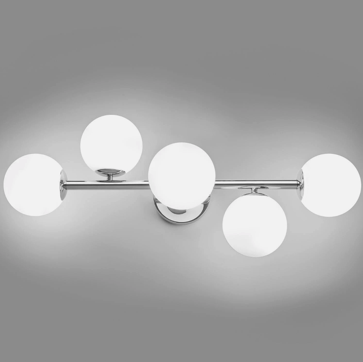 Modern 5-Light Bathroom Vanity Light Chrome Globe Wall Fixture Mid Century