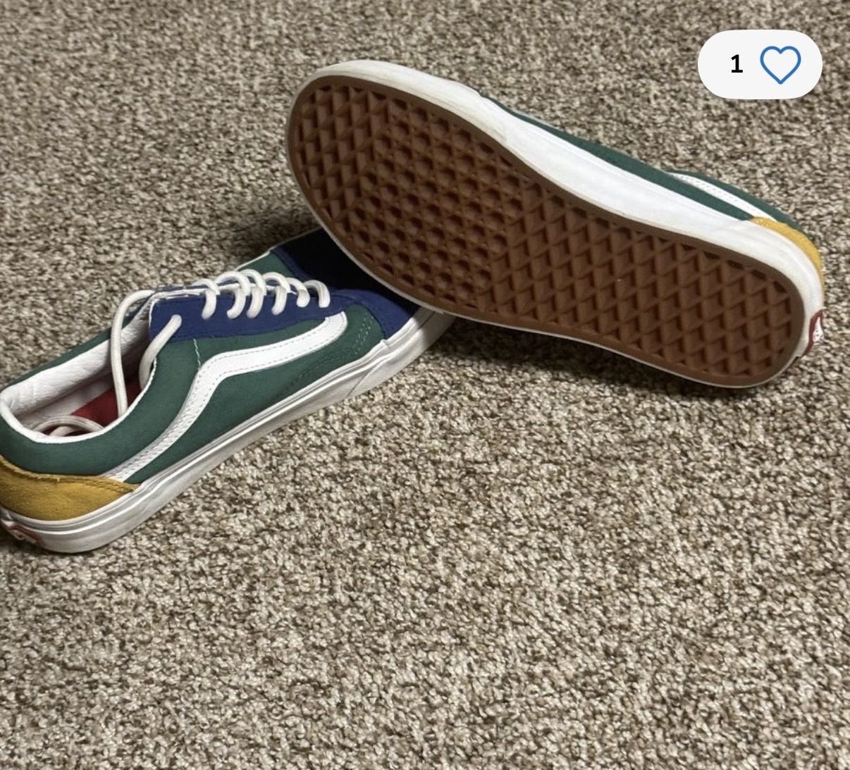 Vans Old Skool Casual Sneakers - Mens/boys US 6 - Green, Blue & Yellow, Classic Sidestripe, Waffle Outsole