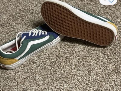 Vans Old Skool Casual Sneakers - Mens/boys US 6 - Green, Blue & Yellow, Classic Sidestripe, Waffle Outsole