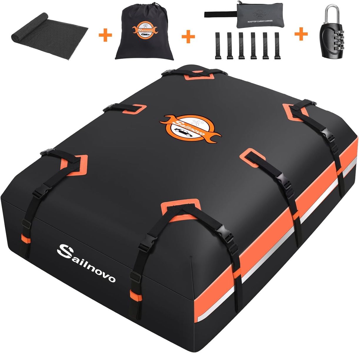 Sailnovo rooftop cargo carrier, AMD005385, 21 CU FT, Waterproof, lock, tie downs