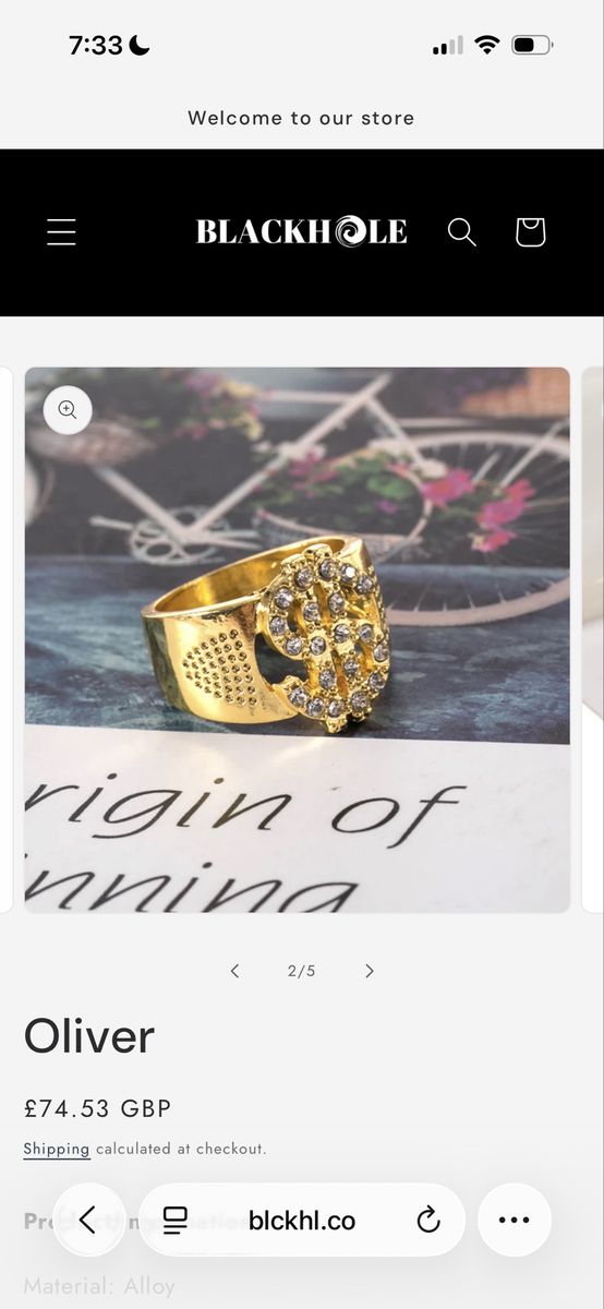 BLACKHOLE Oliver Gold-Tone Dollar Sign Bling Ring with Rhinestones