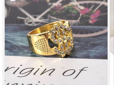 BLACKHOLE Oliver Gold-Tone Dollar Sign Bling Ring with Rhinestones