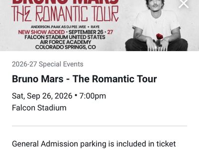 Bruno Mars - The Romantic Tour Tickets - Falcon Stadium Sep 26, 2026 - Section FL:H, Row 8 $679 each
