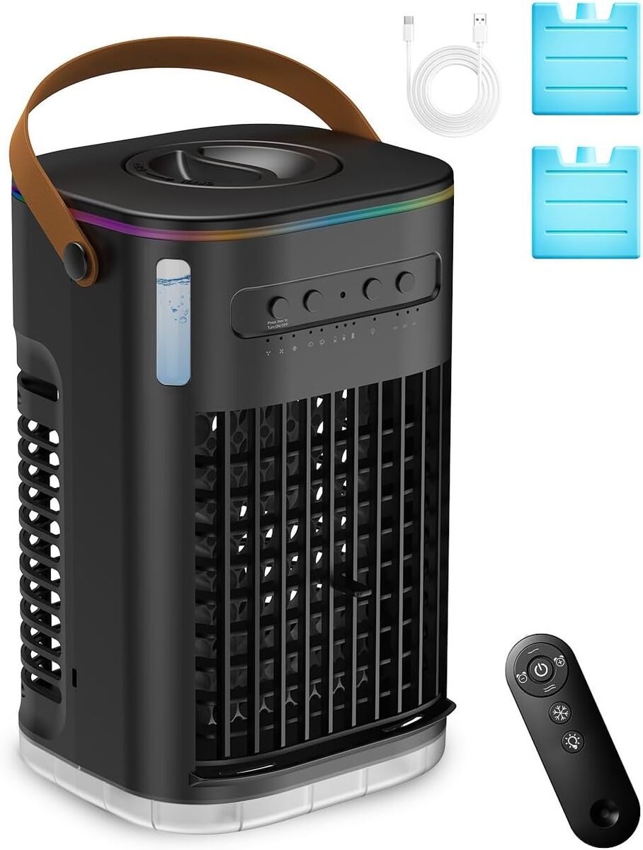 NEW Small Air Conditioner Portable Ac Unit, Evaporative Air Cooler With 2Ice Packs & 1.2L Water Tank, Remote, Powered by USB