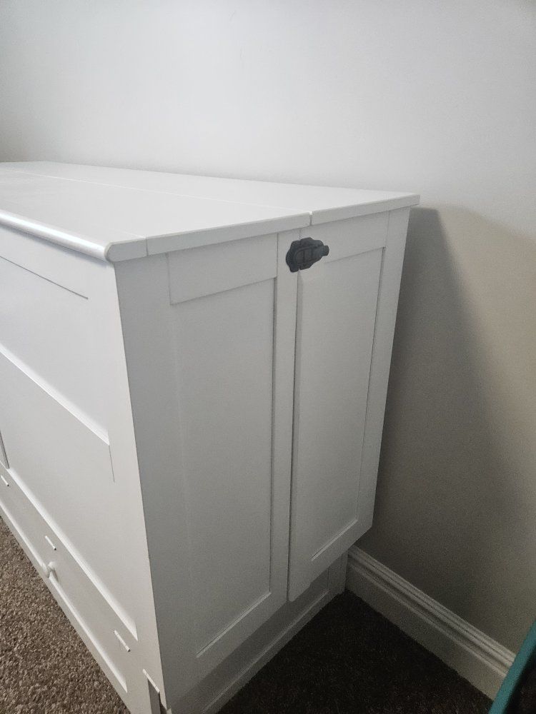 Queen White Murphy Bed Chest w/ Built-In Power & USB Ports
