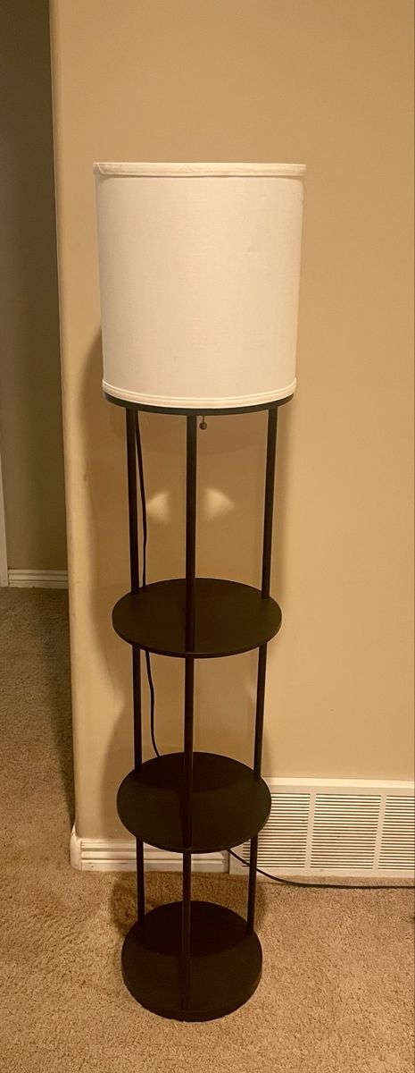 New! Black Floor Lamp with 3 Round Shelves - Modern Design & White Shade