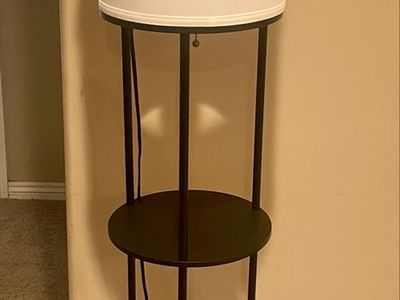 New! Black Floor Lamp with 3 Round Shelves - Modern Design & White Shade