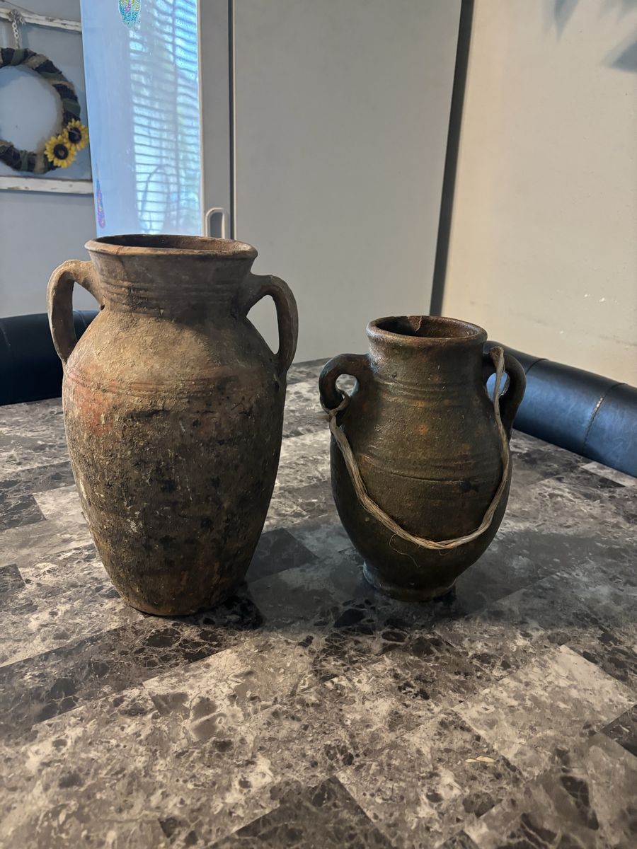 Pair of Vintage Rustic Terracotta Vases / Pots - Farmhouse Decor