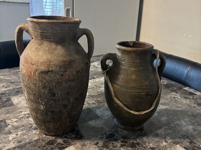 Pair of Vintage Rustic Terracotta Vases / Pots - Farmhouse Decor