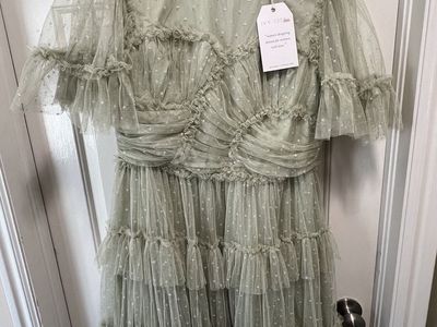 Ivy City Co. Ruffled Tulle Dress Sage Green Size Large