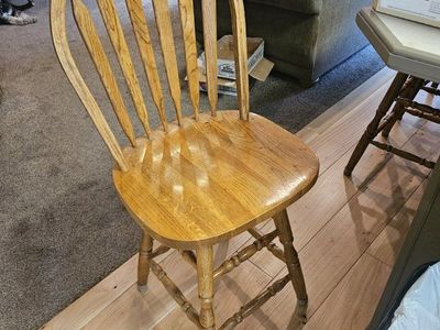 Wooden Windsor Style Bar Stool, High Back, Natural Wood Finish