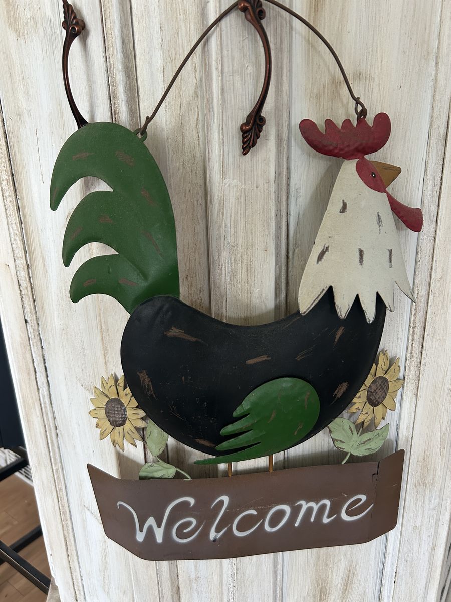 Rustic Metal Rooster Welcome Sign – Farmhouse Country Wall Décor