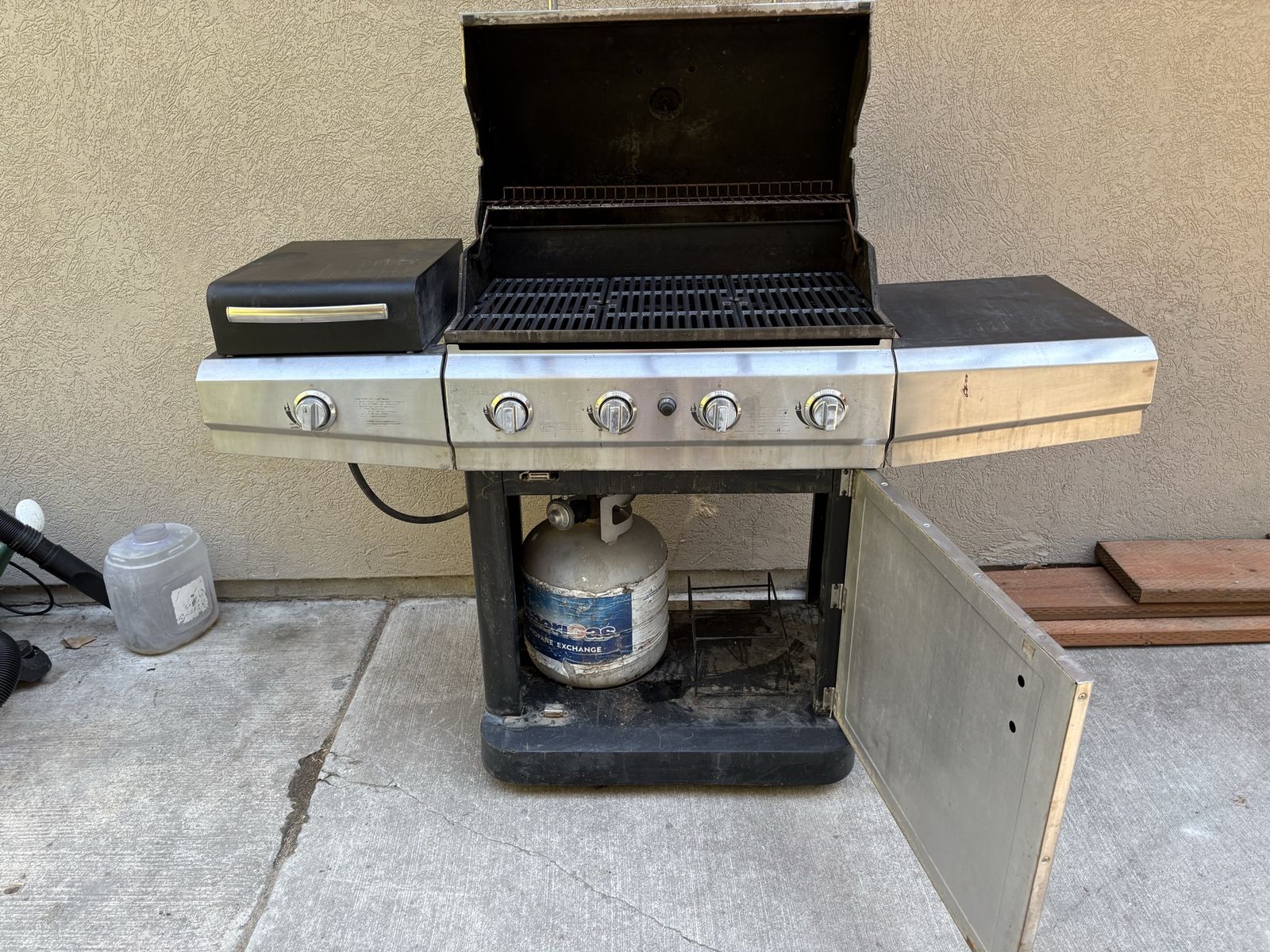 Outdoor Propane Gas Grill with Side Burner and Cabinet Storage