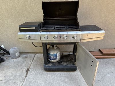Outdoor Propane Gas Grill with Side Burner and Cabinet Storage
