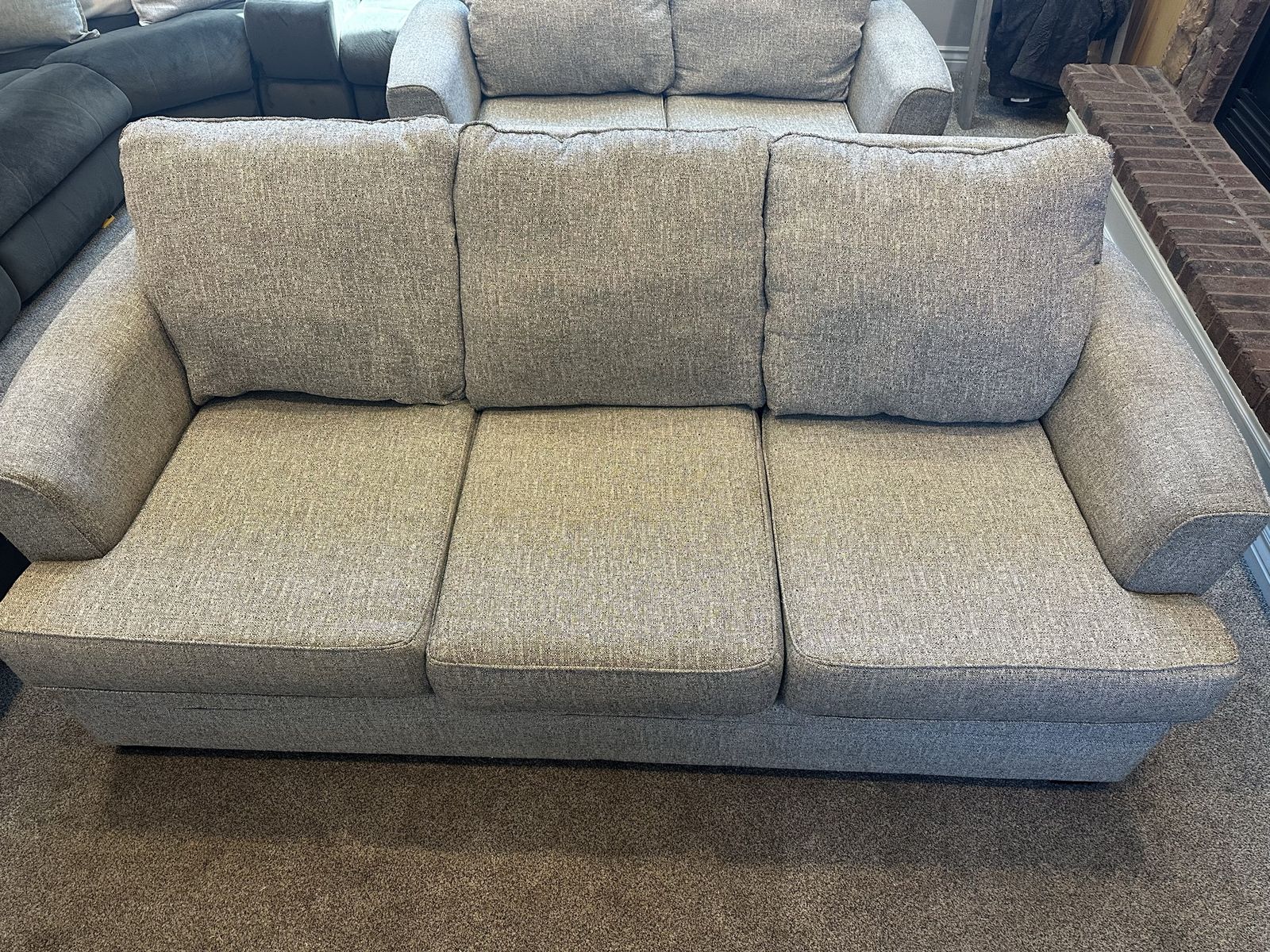 Gray Fabric Living Room Sofa Set with Plush Cushions