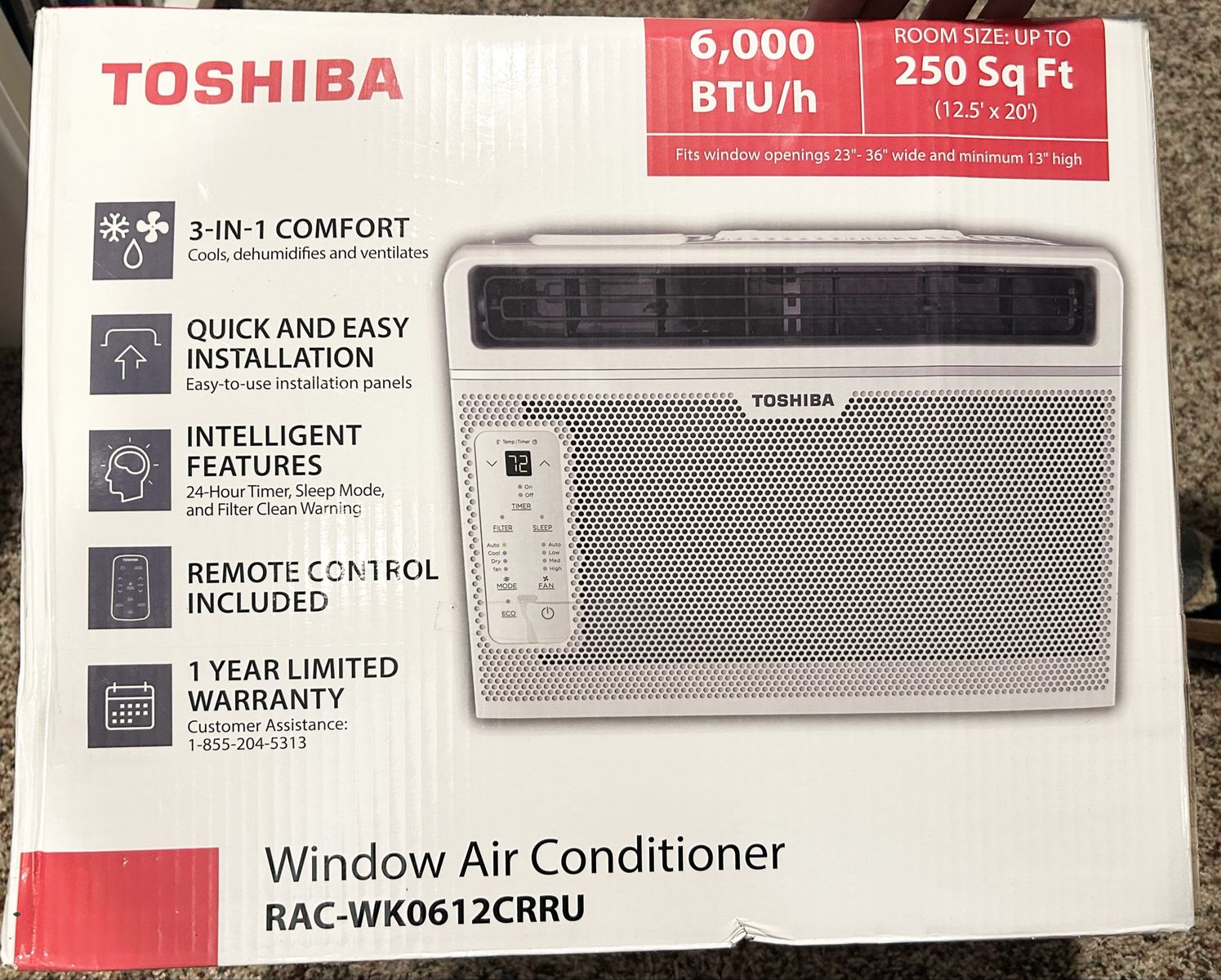 Toshiba RAC-WK0612CRRU 6,000 BTU Window Air Conditioner w/ Remote - New In Box