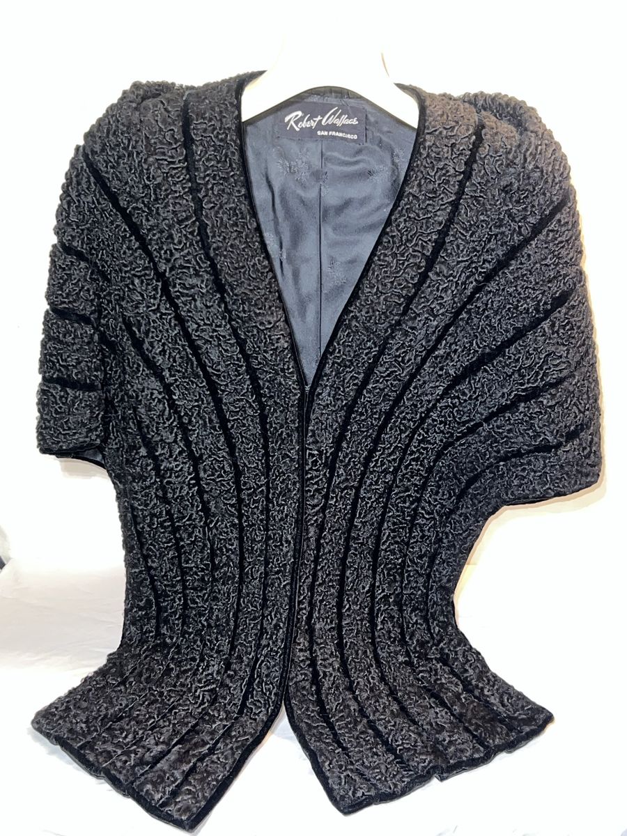 Robert Wallace San Francisco Vintage Black Textured Velvet Bolero Shrug - Excellent Condition
