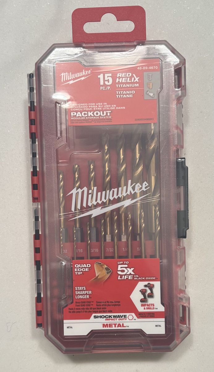 Brand New Milwaukee 15 Piece SHOCKWAVE Impact Duty Titanium Drill Bit Set.  