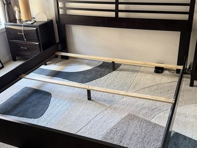 Modern King Bed Frame & Box Springs – Solid Wood – Excellent Condition *Mattress not included*
