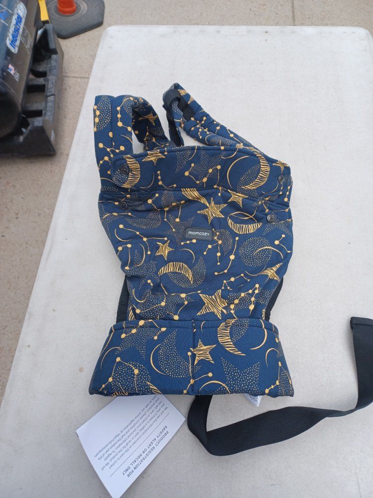 Momcozy Ergonomic Baby Carrier - Yellow Stars & Moons on Blue, Adjustable, with Safety Label