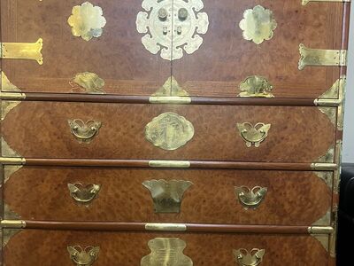 Three Vintage Chinoiserie Teak & Burl Chests OBO