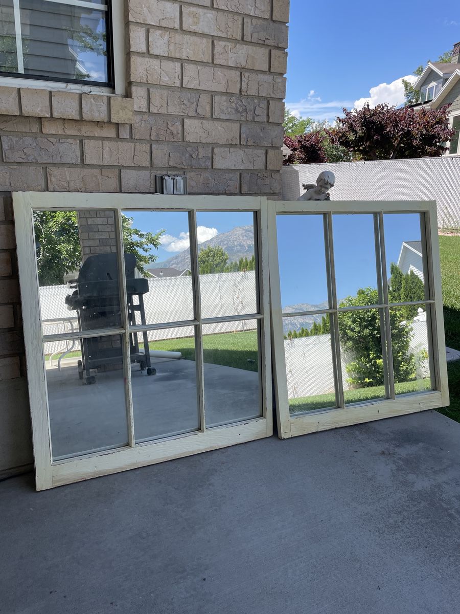 Vintage Wooden Window Frame Mirrors - Rustic Farmhouse Decor, Set of 2