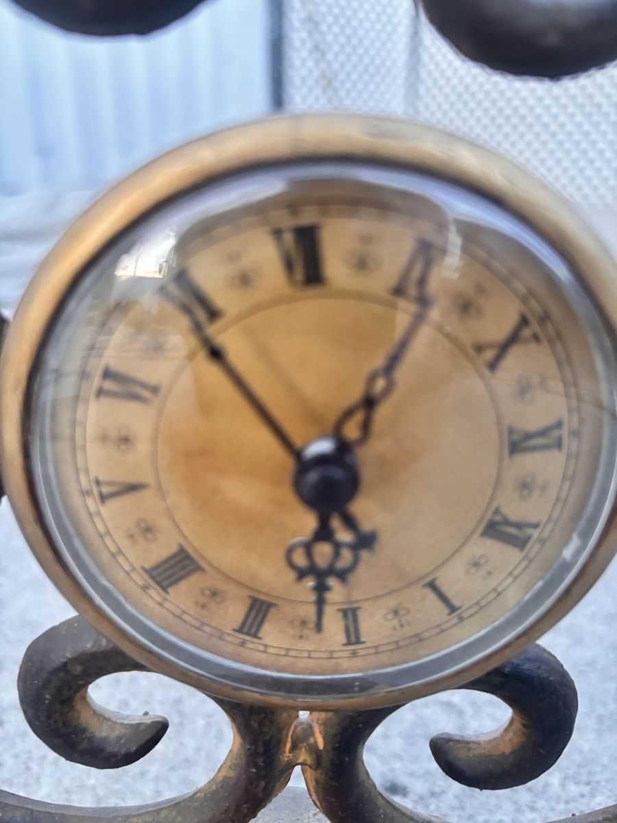Vintage Style Table Clock with Roman Numerals and Scroll Stand
