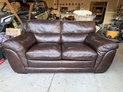 Nice Dark Brown Leather Loveseat