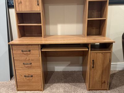 Wood desk with hutch