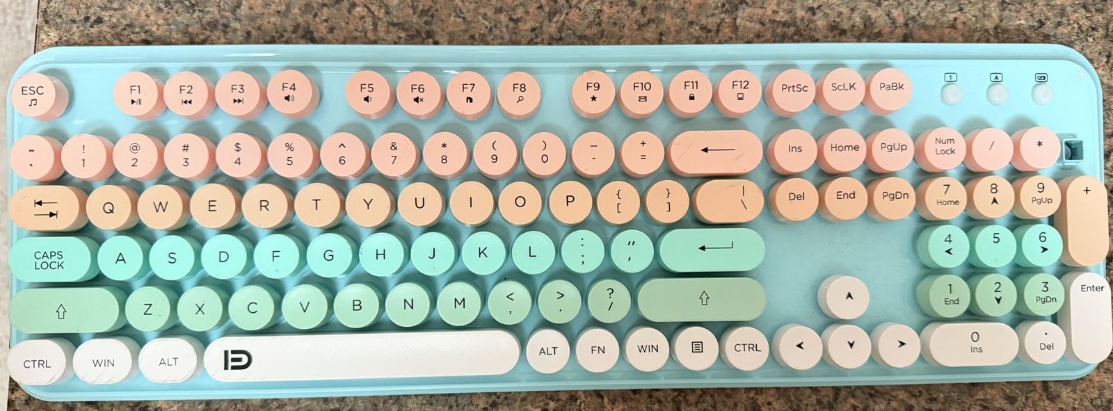 FD EK8870 2.4G Wireless Typewriter Keyboard Colorful Round Keycaps Pastel Multi-Color