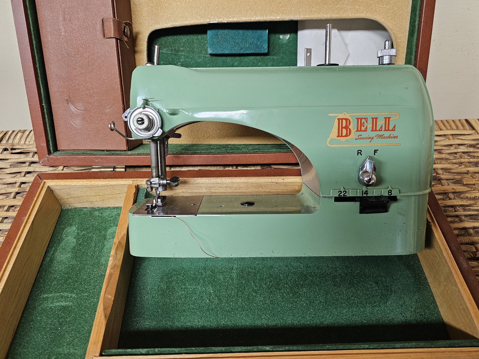 Museum-Quality 1950s Bell Micro Portable Sewing Machine (100% Complete Box Set)