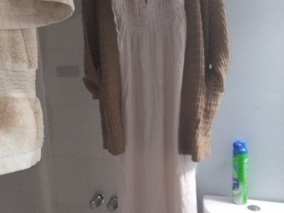 Cute Beige Maxi Dress with Brown Cardigan - Size M/L, Boho Style