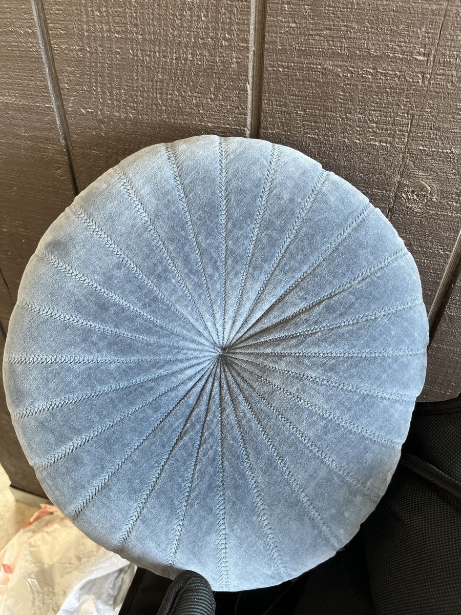 Round Velvet Tufted Throw Pillow - Blue Gray Accent Decore Pillow