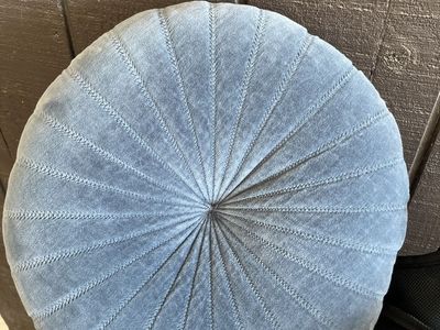 Round Velvet Tufted Throw Pillow - Blue Gray Accent Decore Pillow