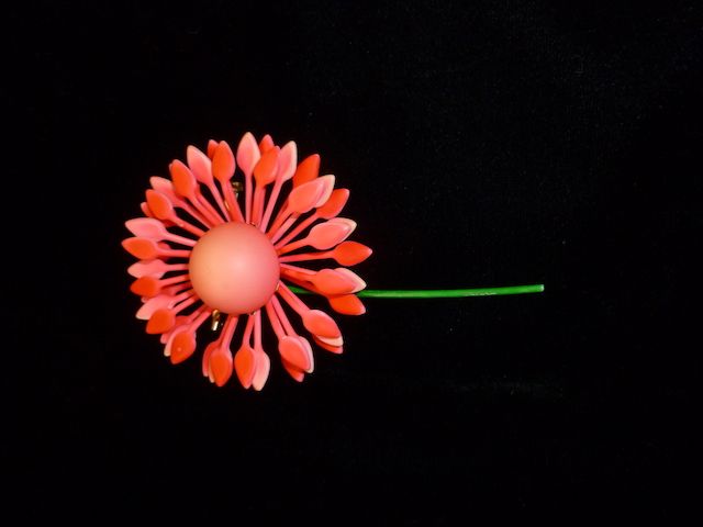 Coral Colored 1960's Painted Metal Flower Pin - Vintage