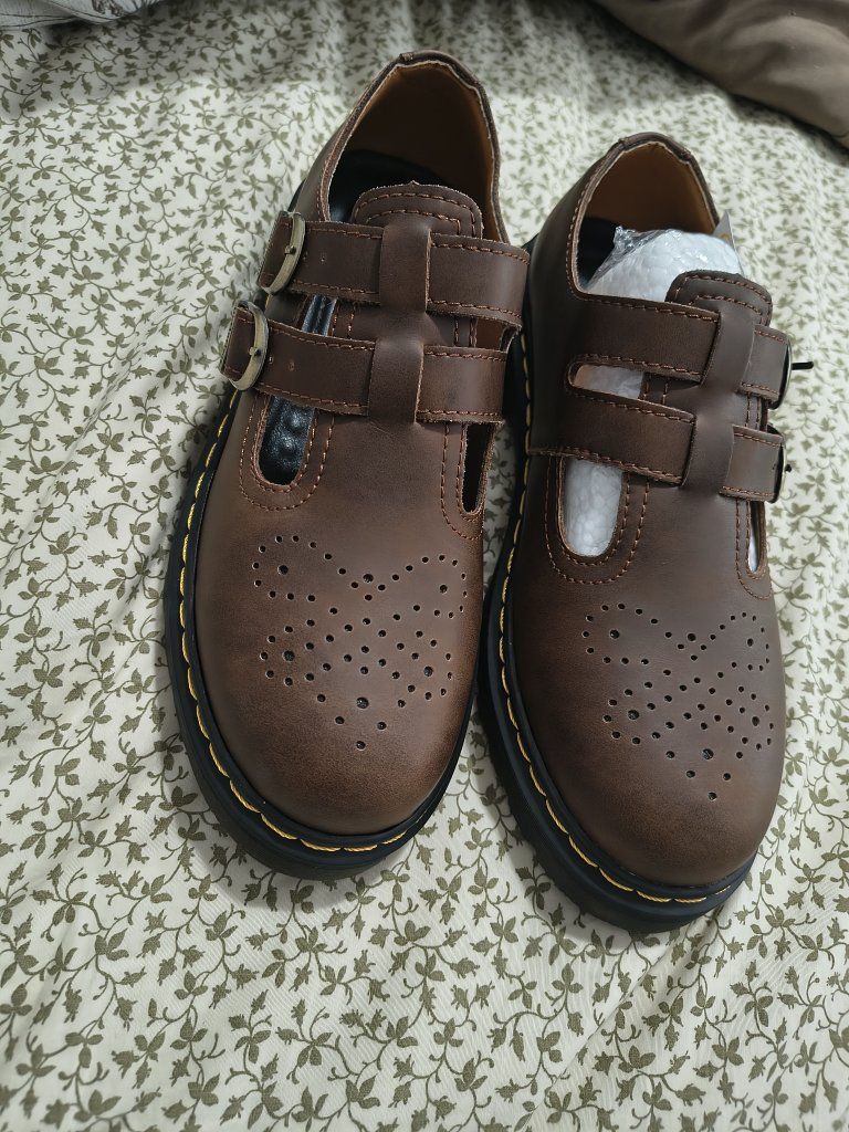 Dr. Martens Style Brown Buckle Mary Jane Shoes - New with Tags, Perforated Toe Detail