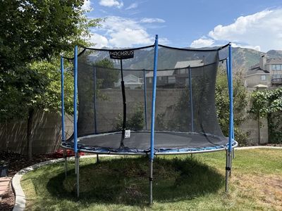Machrus 12ft Round Trampoline with Safety Enclosure Net - Used, Good Condition