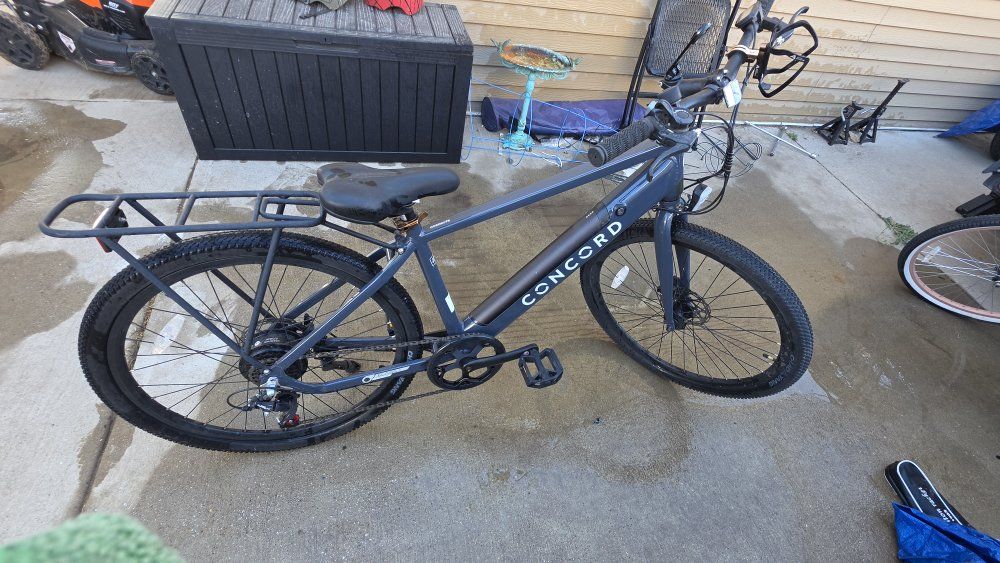 Concord E-Bike Electric City Bike - Gray, Rear Rack & Phone Mounts