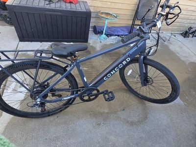 Concord E-Bike Electric City Bike - Gray, Rear Rack & Phone Mounts
