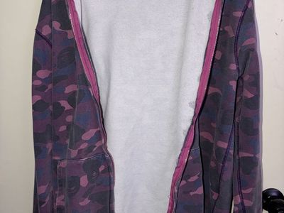 BAPE A Bathing Ape WGM Full Zip Camo Hoodie Purple Size 3XL