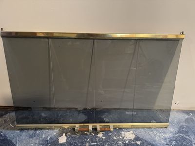 Brass Fireplace Screen with Smoked Glass Doors - Vintage Fireplace Insert Cover