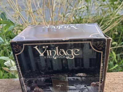 Vintage 8 Piece Glass Snack Set with Trays and Cups