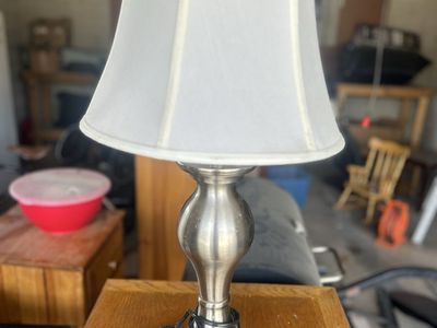 Silver Accent Lamp with White Fabric Shade