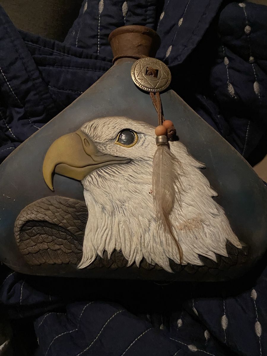 Unique Hand-Painted Eagle Art Gourd with Feather Accent - Rustic Home Decor