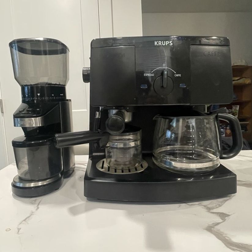 KRUPS Espresso Machine and Coffee Maker with Steam Nozzle and KRUPS Digital Auto Dose Coffee Grinder with Digital Scale